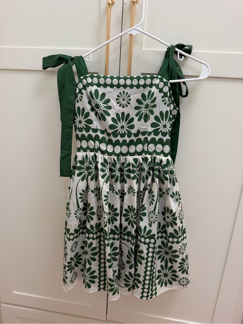Green Floral Tie-Shoulder Girls Dress